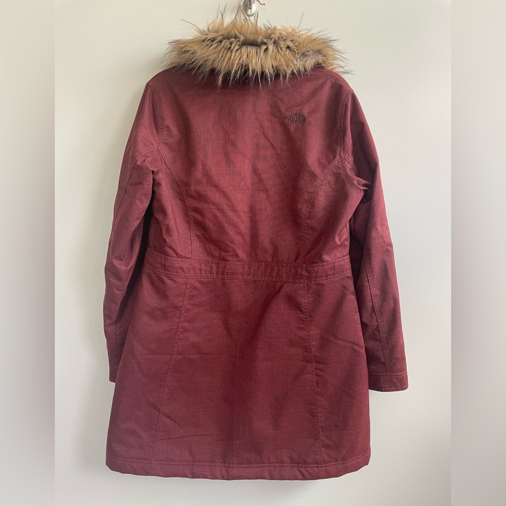 North Face Burgundy Boulevard Jacket Faux Fur Removeable Collar Hidden Zipper - Picture 2 of 13
